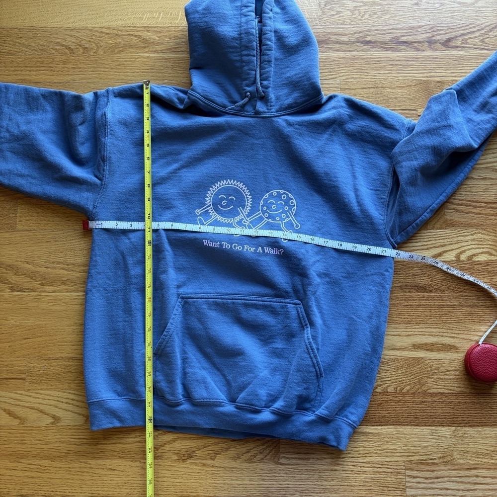 Lonely Ghost Hoodie Large Blue Want To Go For A Walk Puff Print Streetwear Indie - Picture 14 of 16